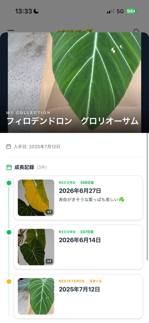 成長記録画面